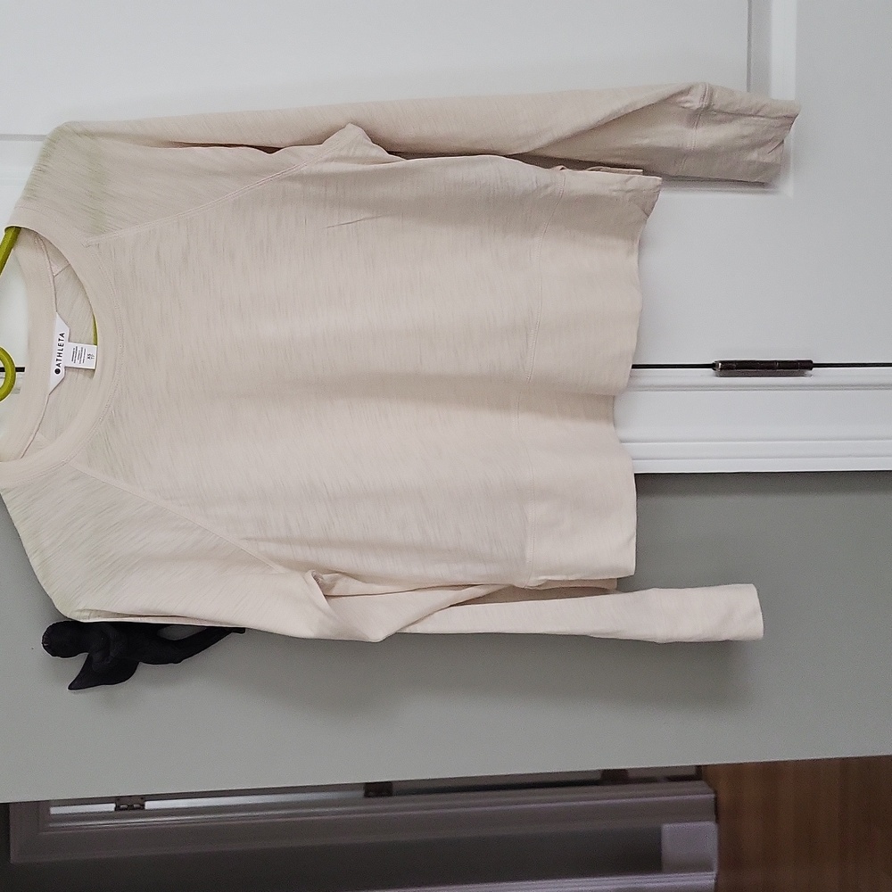 Athleta Long Sleeve Raglan Cropped Oversized Tee - Cream - XS